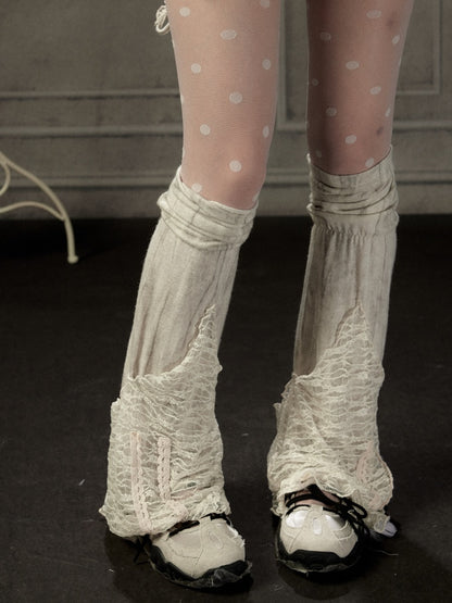 Lace Patchwork Leg Covers Slouchy Beige Calf Socks【s0000018939】