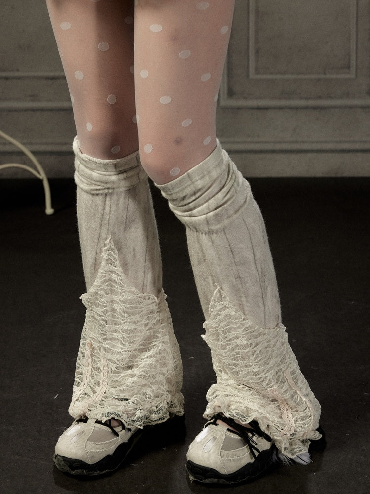 Lace Patchwork Leg Covers Slouchy Beige Calf Socks【s0000018939】