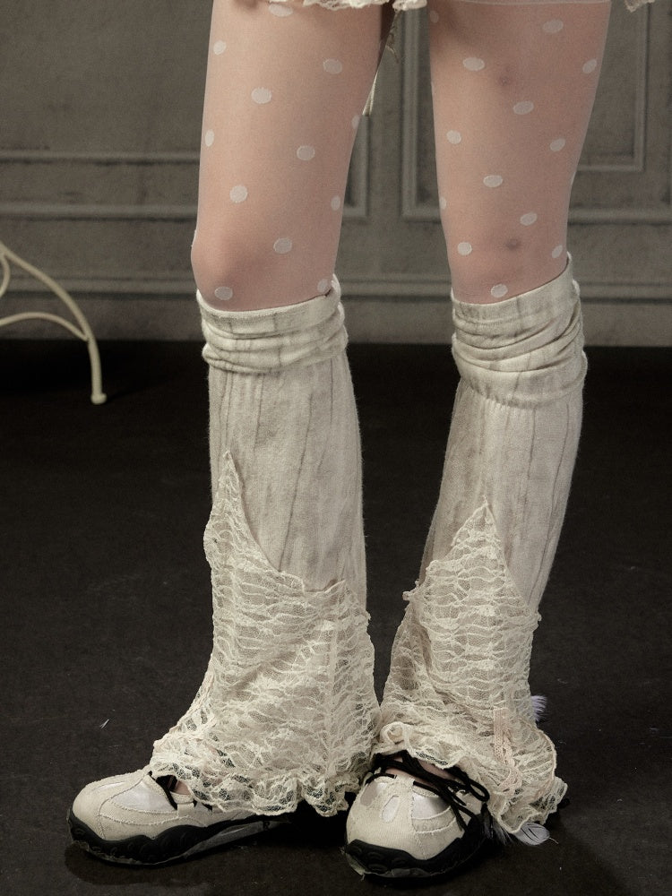 Lace Patchwork Leg Covers Slouchy Beige Calf Socks【s0000018939】