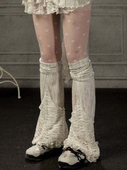 Lace Patchwork Leg Covers Slouchy Beige Calf Socks【s0000018939】