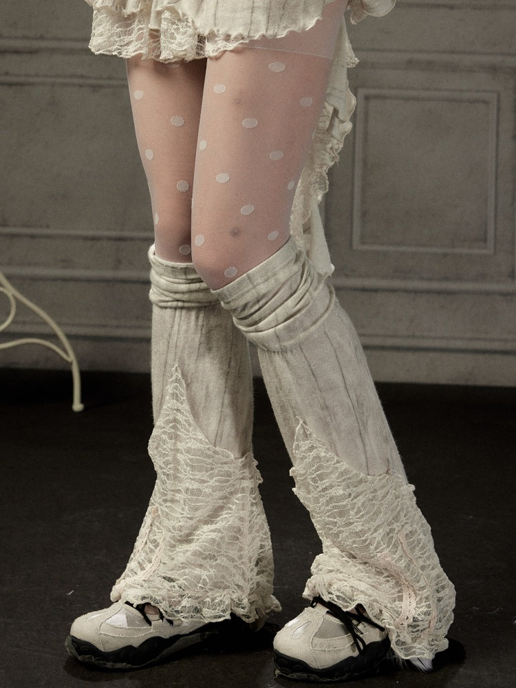 Lace Patchwork Leg Covers Slouchy Beige Calf Socks【s0000018939】