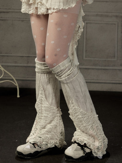 Lace Patchwork Leg Covers Slouchy Beige Calf Socks【s0000018939】