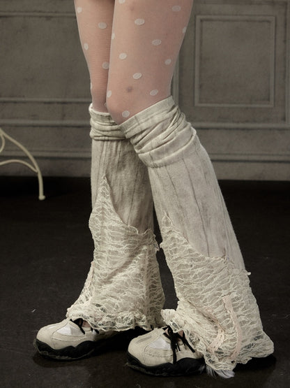 Lace Patchwork Leg Covers Slouchy Beige Calf Socks【s0000018939】
