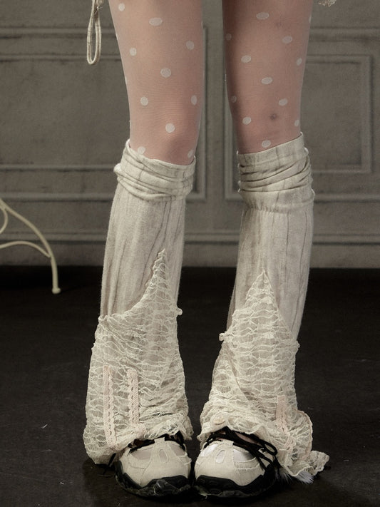 Lace Patchwork Leg Covers Slouchy Beige Calf Socks【s0000018939】
