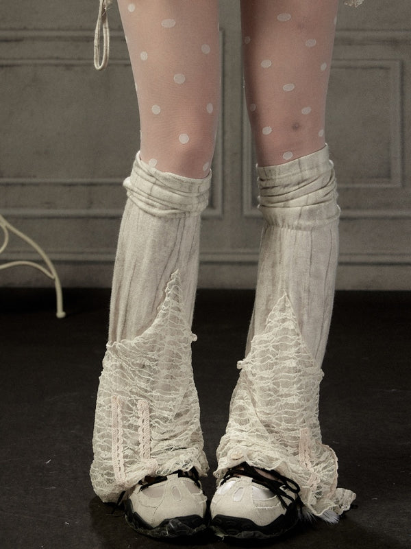 Lace Patchwork Leg Covers Slouchy Beige Calf Socks【s0000018939】