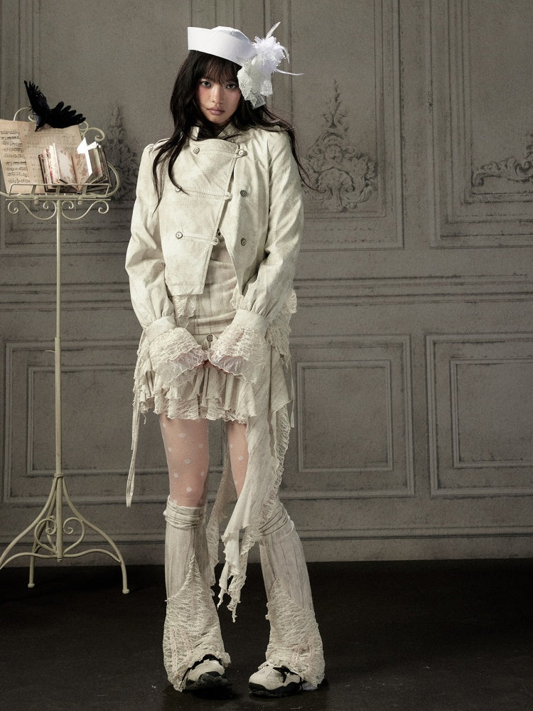 Slim-Fit Lace Lapel Beige Asymmetric Jacket【s0000018940】