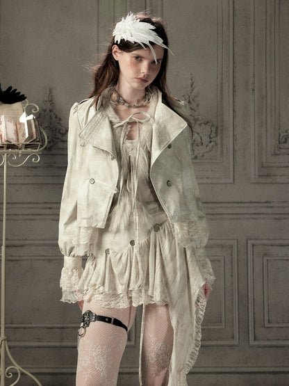 Slim-Fit Lace Lapel Beige Asymmetric Jacket【s0000018940】