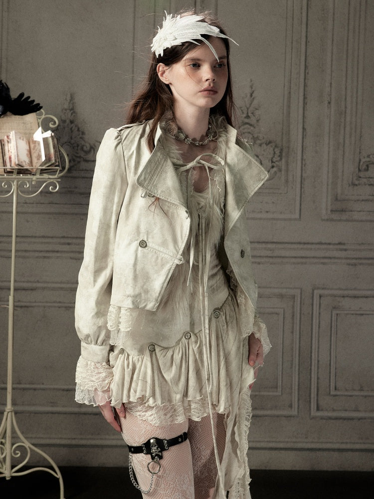 Slim-Fit Lace Lapel Beige Asymmetric Jacket【s0000018940】