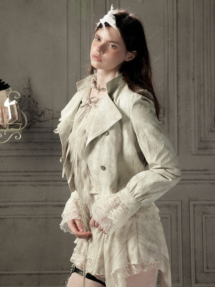 Slim-Fit Lace Lapel Beige Asymmetric Jacket【s0000018940】