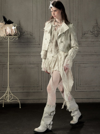 Slim-Fit Lace Lapel Beige Asymmetric Jacket【s0000018940】