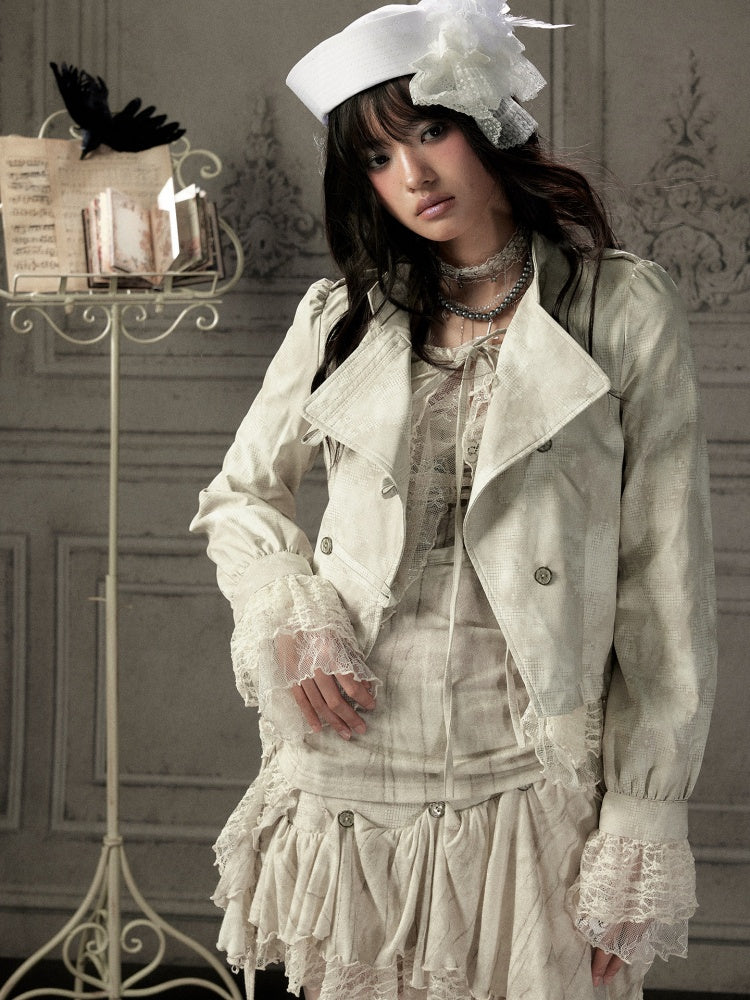 Slim-Fit Lace Lapel Beige Asymmetric Jacket【s0000018940】