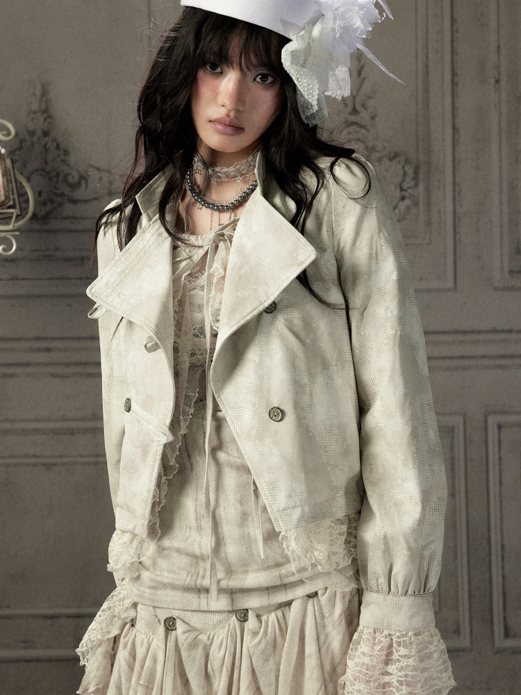 Slim-Fit Lace Lapel Beige Asymmetric Jacket【s0000018940】