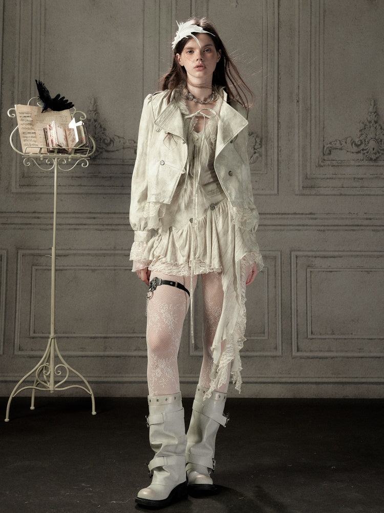 Slim-Fit Lace Lapel Beige Asymmetric Jacket【s0000018940】