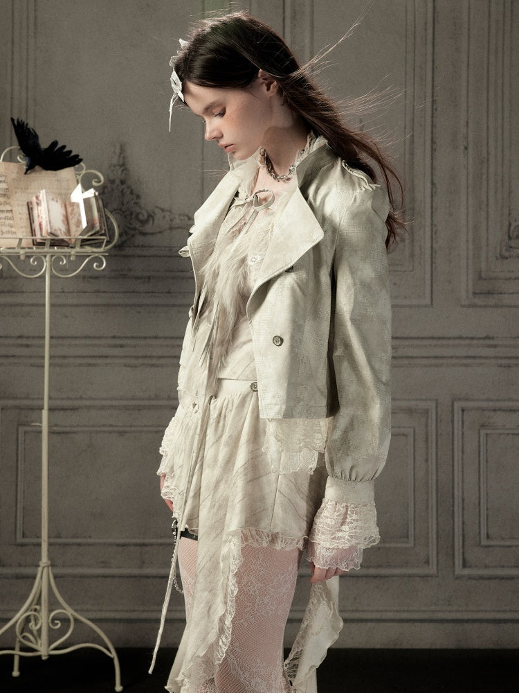 Slim-Fit Lace Lapel Beige Asymmetric Jacket【s0000018940】