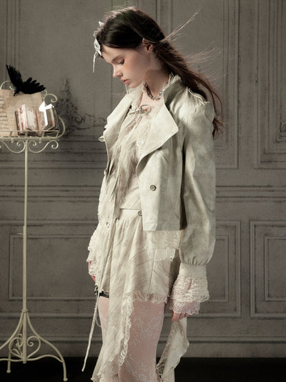 Slim-Fit Lace Lapel Beige Asymmetric Jacket【s0000018940】