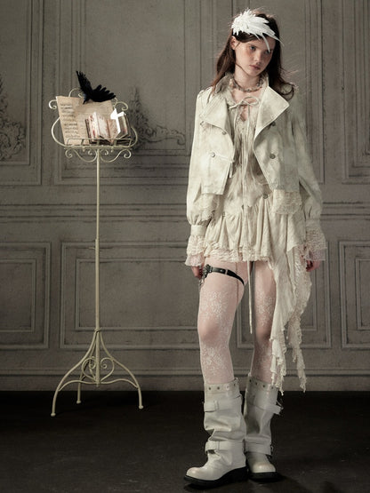 Slim-Fit Lace Lapel Beige Asymmetric Jacket【s0000018940】