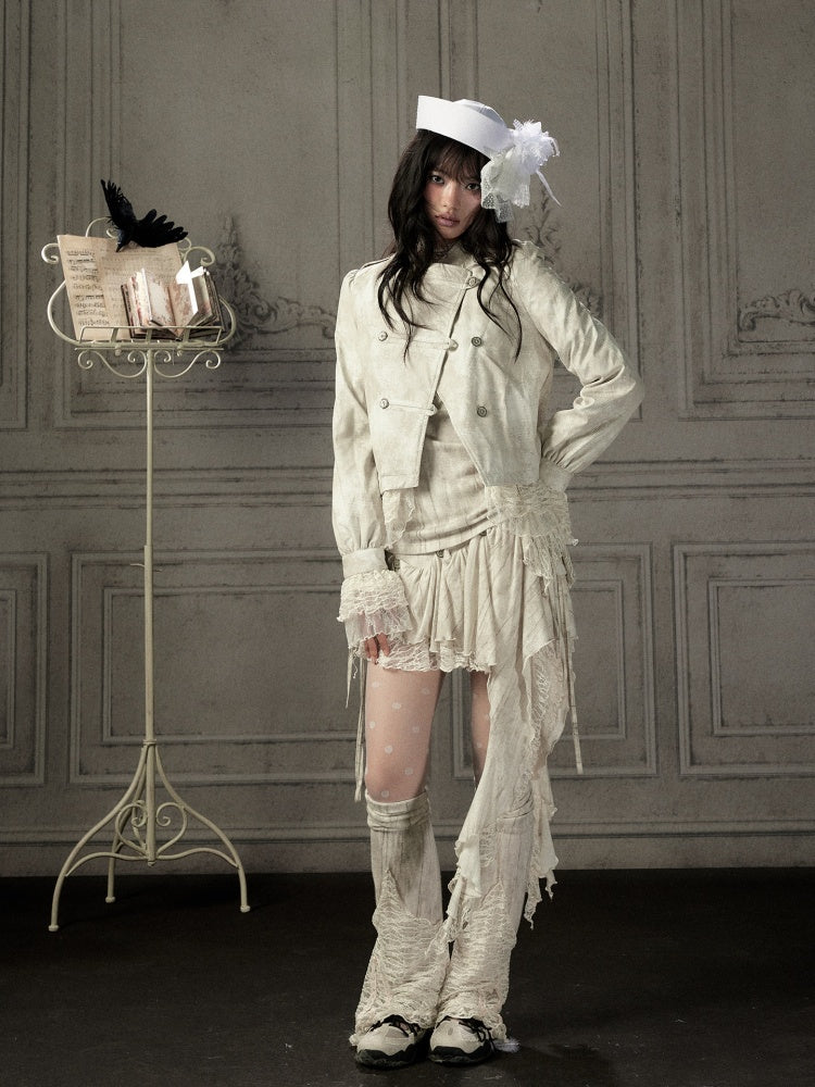 Slim-Fit Lace Lapel Beige Asymmetric Jacket【s0000018940】