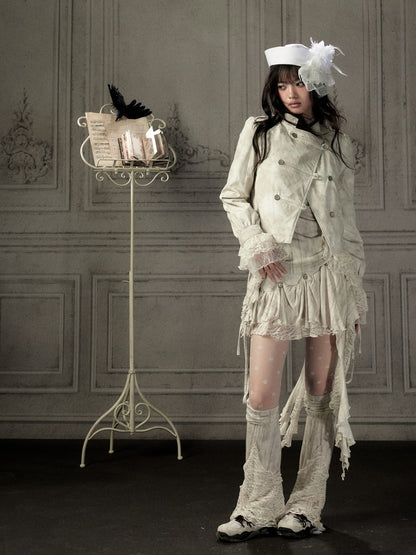 Slim-Fit Lace Lapel Beige Asymmetric Jacket【s0000018940】