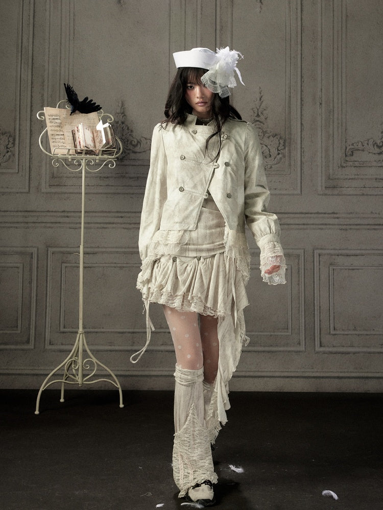 Slim-Fit Lace Lapel Beige Asymmetric Jacket【s0000018940】