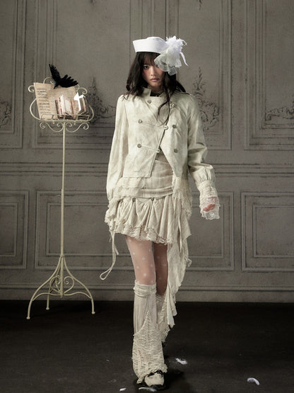 Slim-Fit Lace Lapel Beige Asymmetric Jacket【s0000018940】