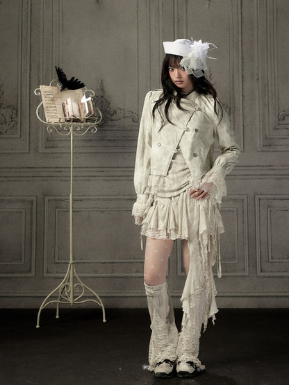 Slim-Fit Lace Lapel Beige Asymmetric Jacket【s0000018940】