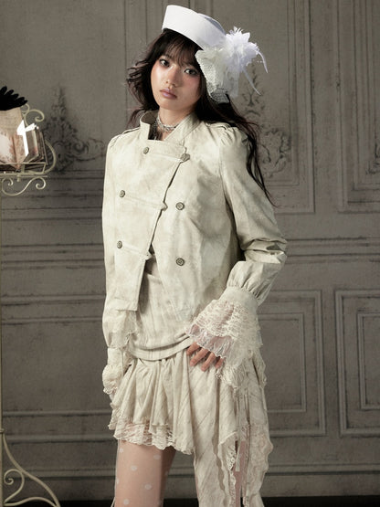 Slim-Fit Lace Lapel Beige Asymmetric Jacket【s0000018940】
