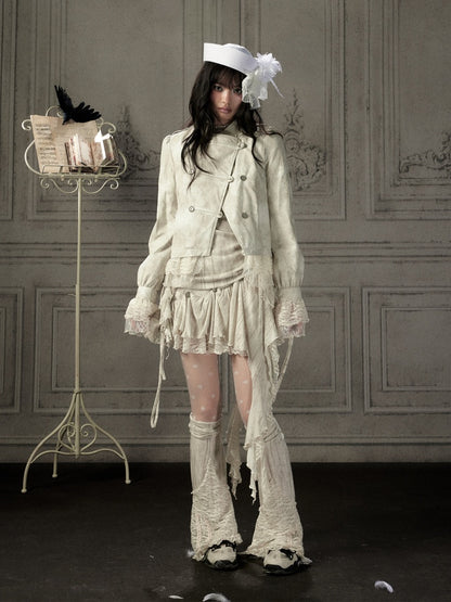 Slim-Fit Lace Lapel Beige Asymmetric Jacket【s0000018940】