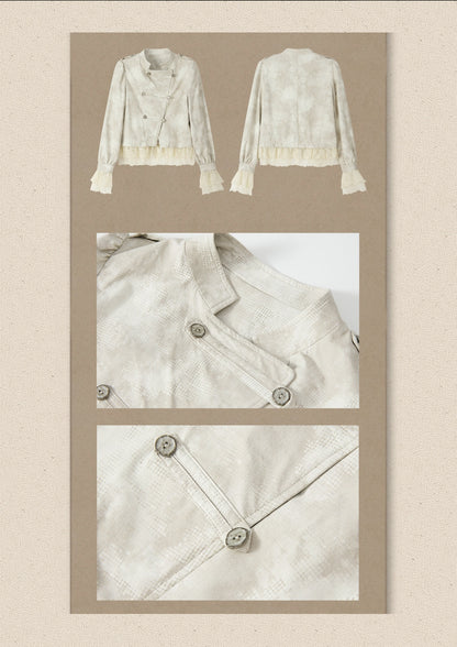 Slim-Fit Lace Lapel Beige Asymmetric Jacket【s0000018940】