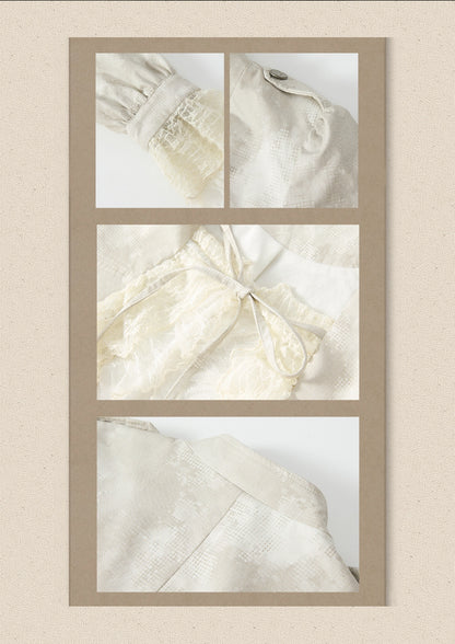 Slim-Fit Lace Lapel Beige Asymmetric Jacket【s0000018940】