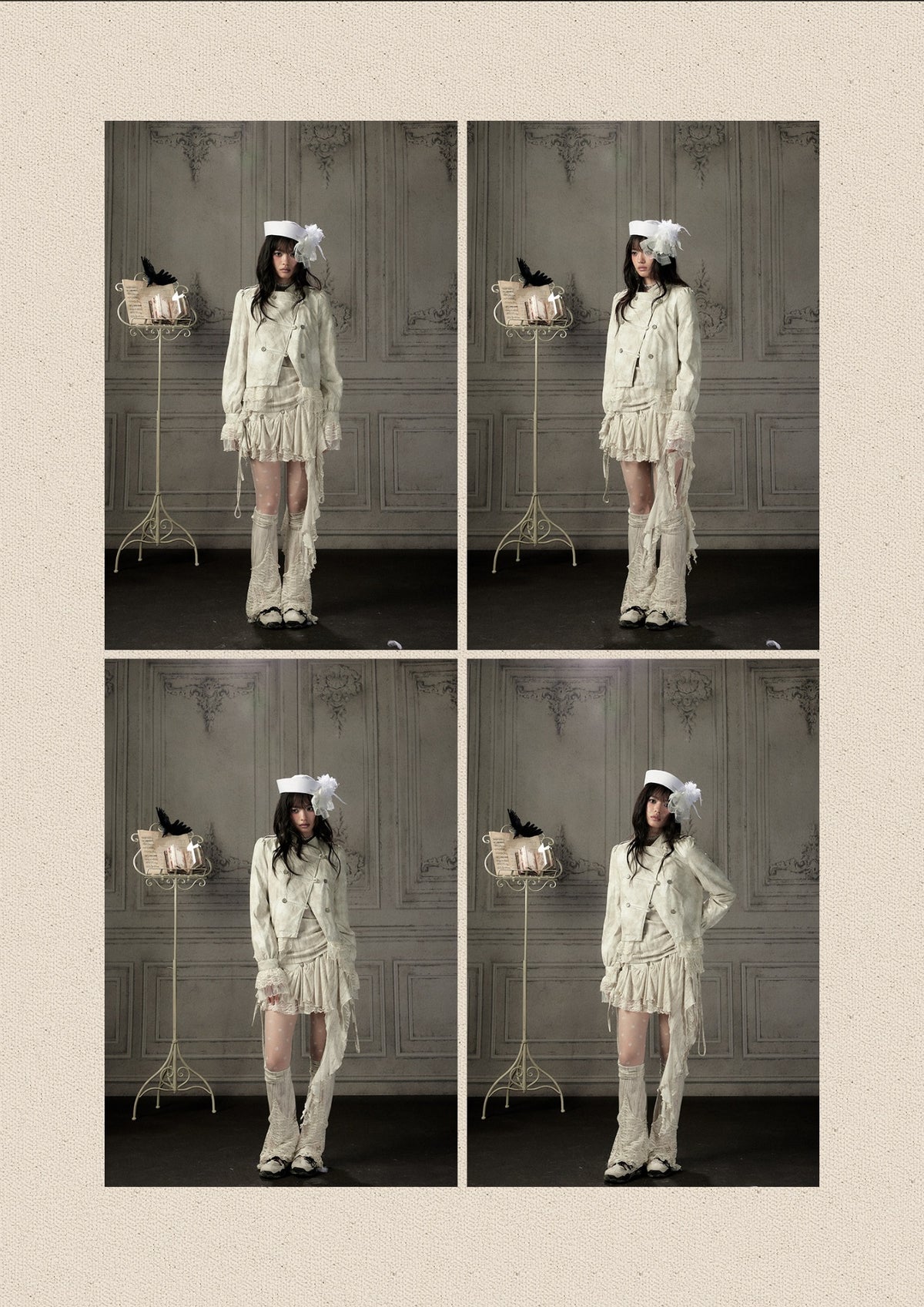 Slim-Fit Lace Lapel Beige Asymmetric Jacket【s0000018940】