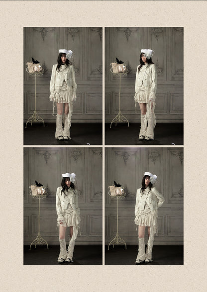 Slim-Fit Lace Lapel Beige Asymmetric Jacket【s0000018940】