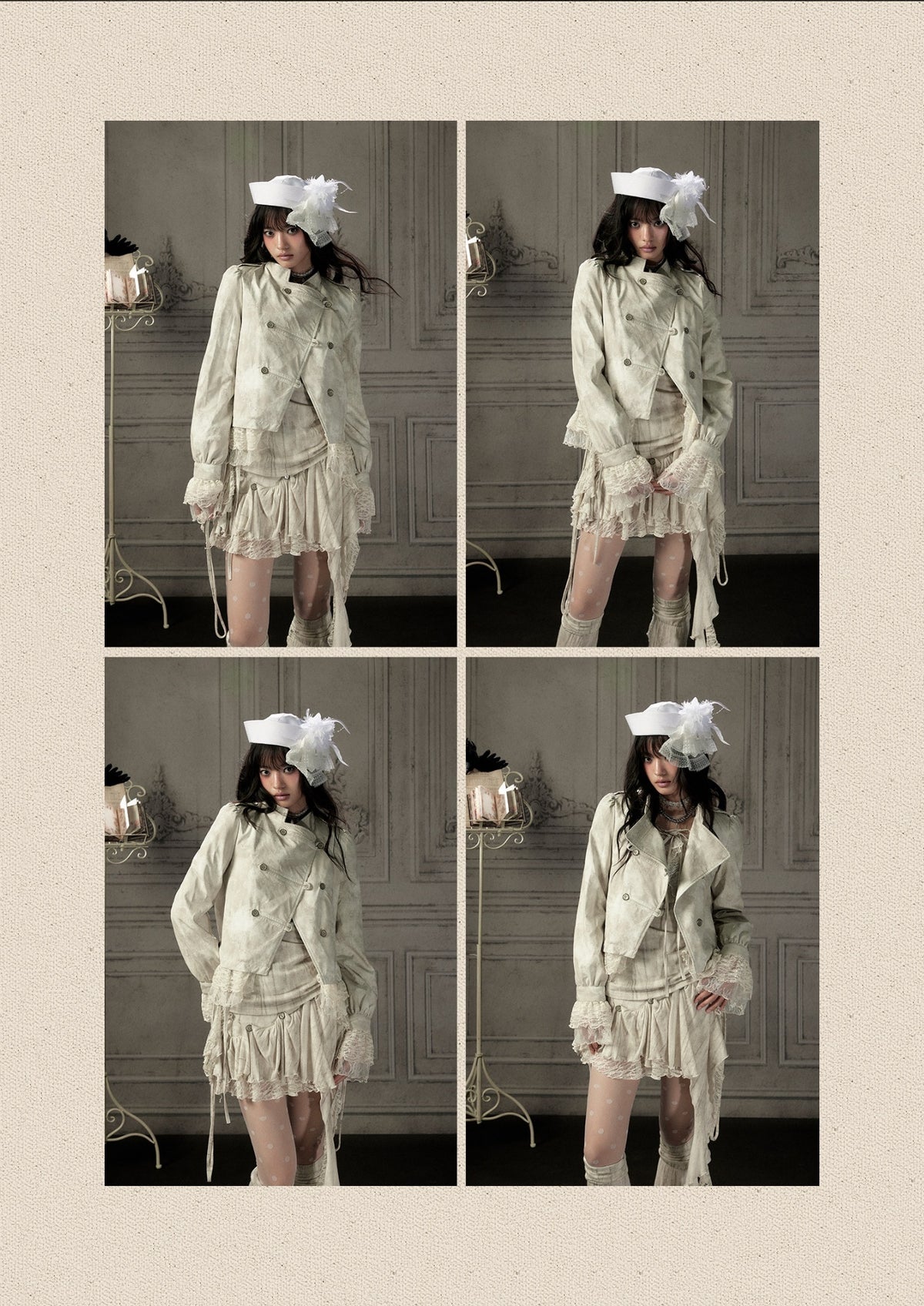 Slim-Fit Lace Lapel Beige Asymmetric Jacket【s0000018940】