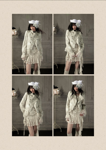 Slim-Fit Lace Lapel Beige Asymmetric Jacket【s0000018940】