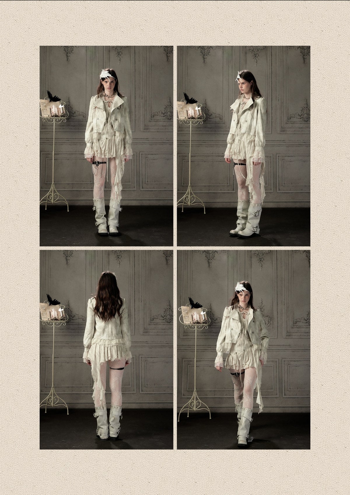 Slim-Fit Lace Lapel Beige Asymmetric Jacket【s0000018940】