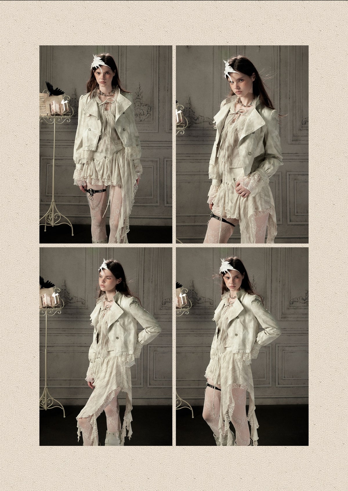 Slim-Fit Lace Lapel Beige Asymmetric Jacket【s0000018940】