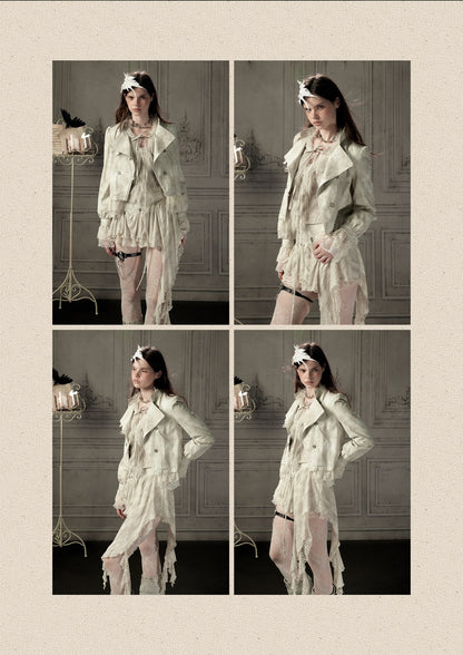 Slim-Fit Lace Lapel Beige Asymmetric Jacket【s0000018940】