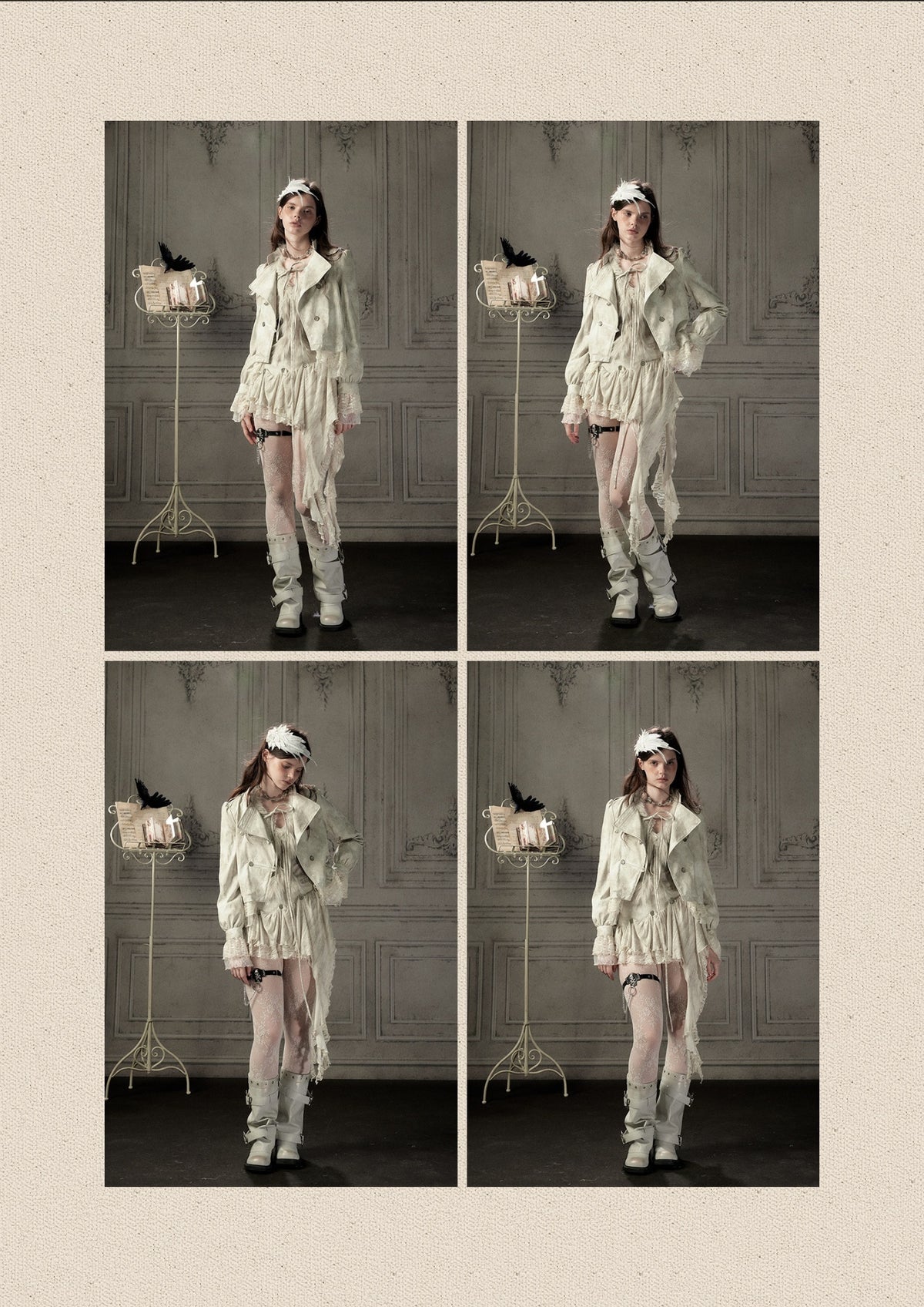 Slim-Fit Lace Lapel Beige Asymmetric Jacket【s0000018940】