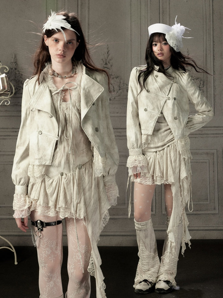 Slim-Fit Lace Lapel Beige Asymmetric Jacket【s0000018940】