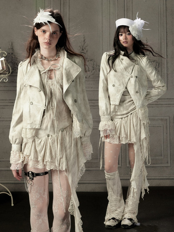 Slim-Fit Lace Lapel Beige Asymmetric Jacket【s0000018940】