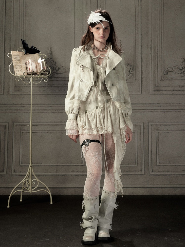 Slim-Fit Lace Lapel Beige Asymmetric Jacket【s0000018940】