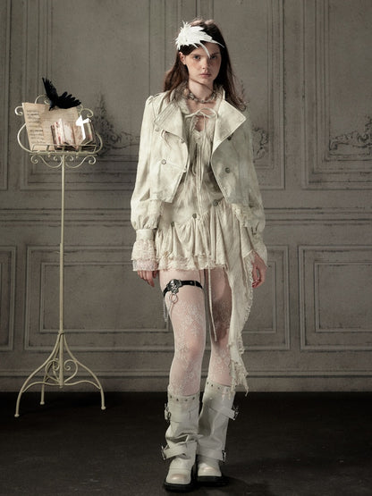 Slim-Fit Lace Lapel Beige Asymmetric Jacket【s0000018940】