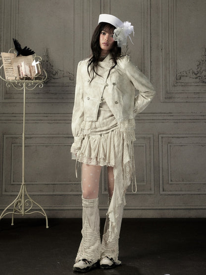 Slim-Fit Lace Lapel Beige Asymmetric Jacket【s0000018940】