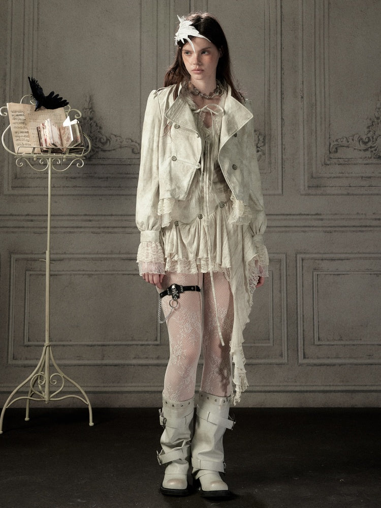 Slim-Fit Lace Lapel Beige Asymmetric Jacket【s0000018940】