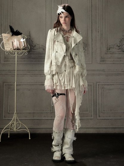 Slim-Fit Lace Lapel Beige Asymmetric Jacket【s0000018940】