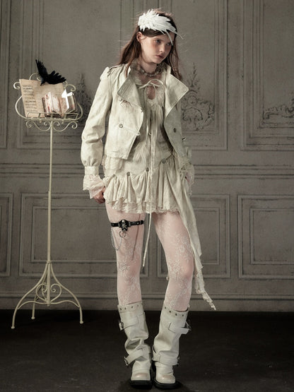 Slim-Fit Lace Lapel Beige Asymmetric Jacket【s0000018940】