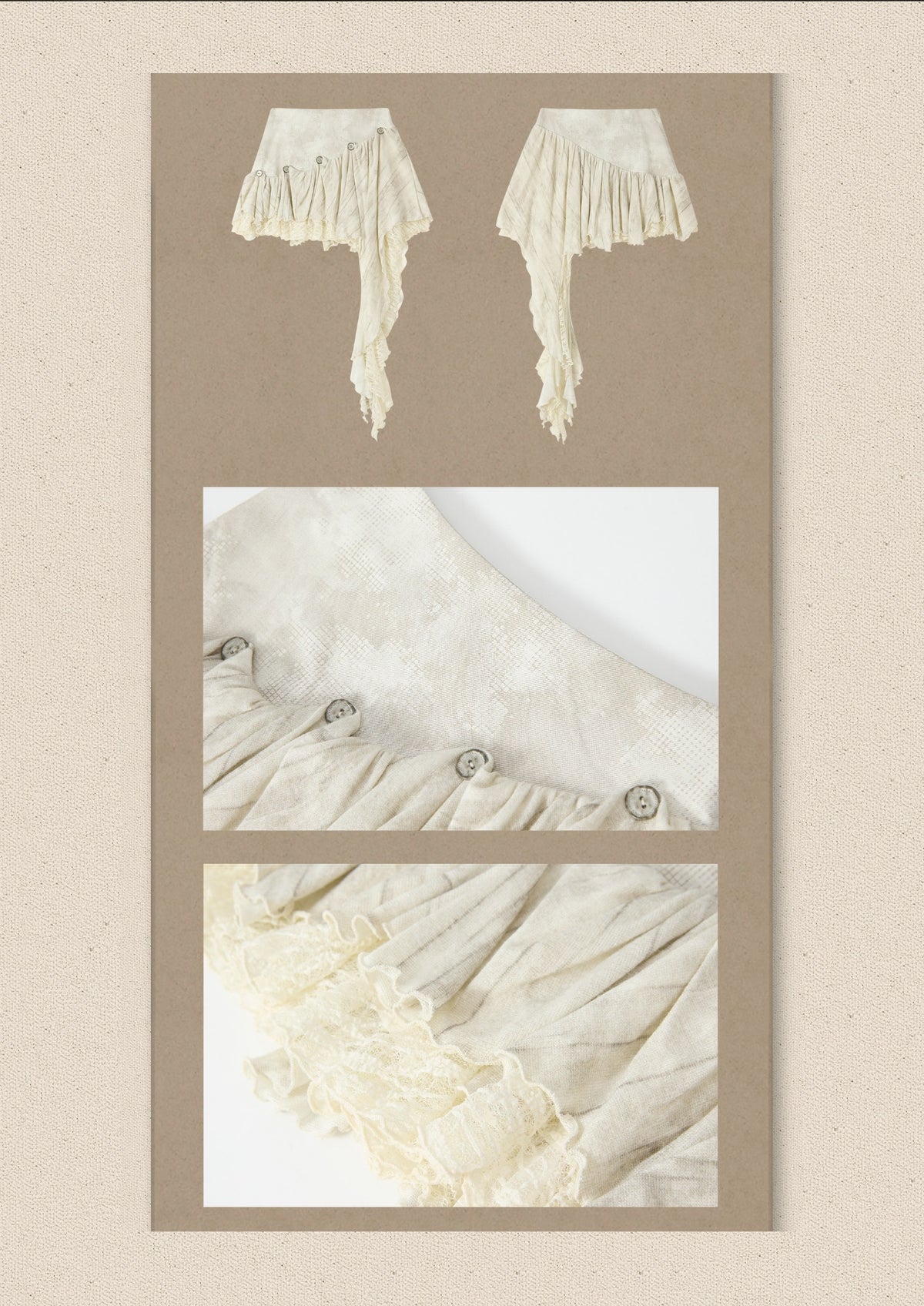 Irregular Button Lace Patchwork Beige Trailing Short Skirt【s0000018942】
