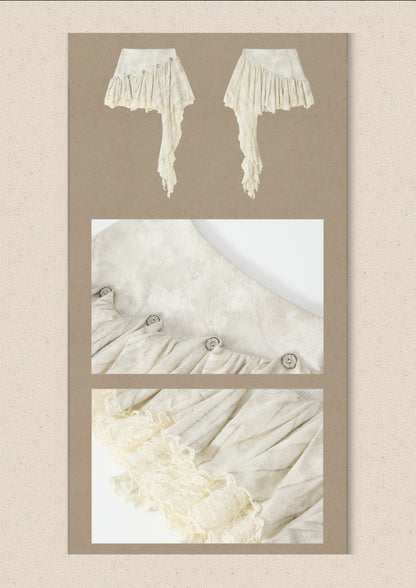 Irregular Button Lace Patchwork Beige Trailing Short Skirt【s0000018942】