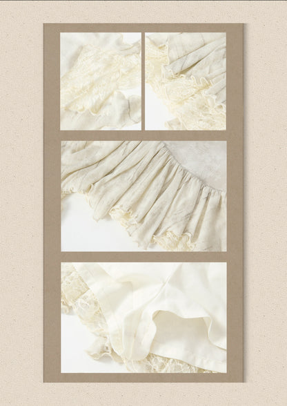 Irregular Button Lace Patchwork Beige Trailing Short Skirt【s0000018942】