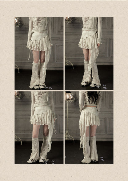 Irregular Button Lace Patchwork Beige Trailing Short Skirt【s0000018942】