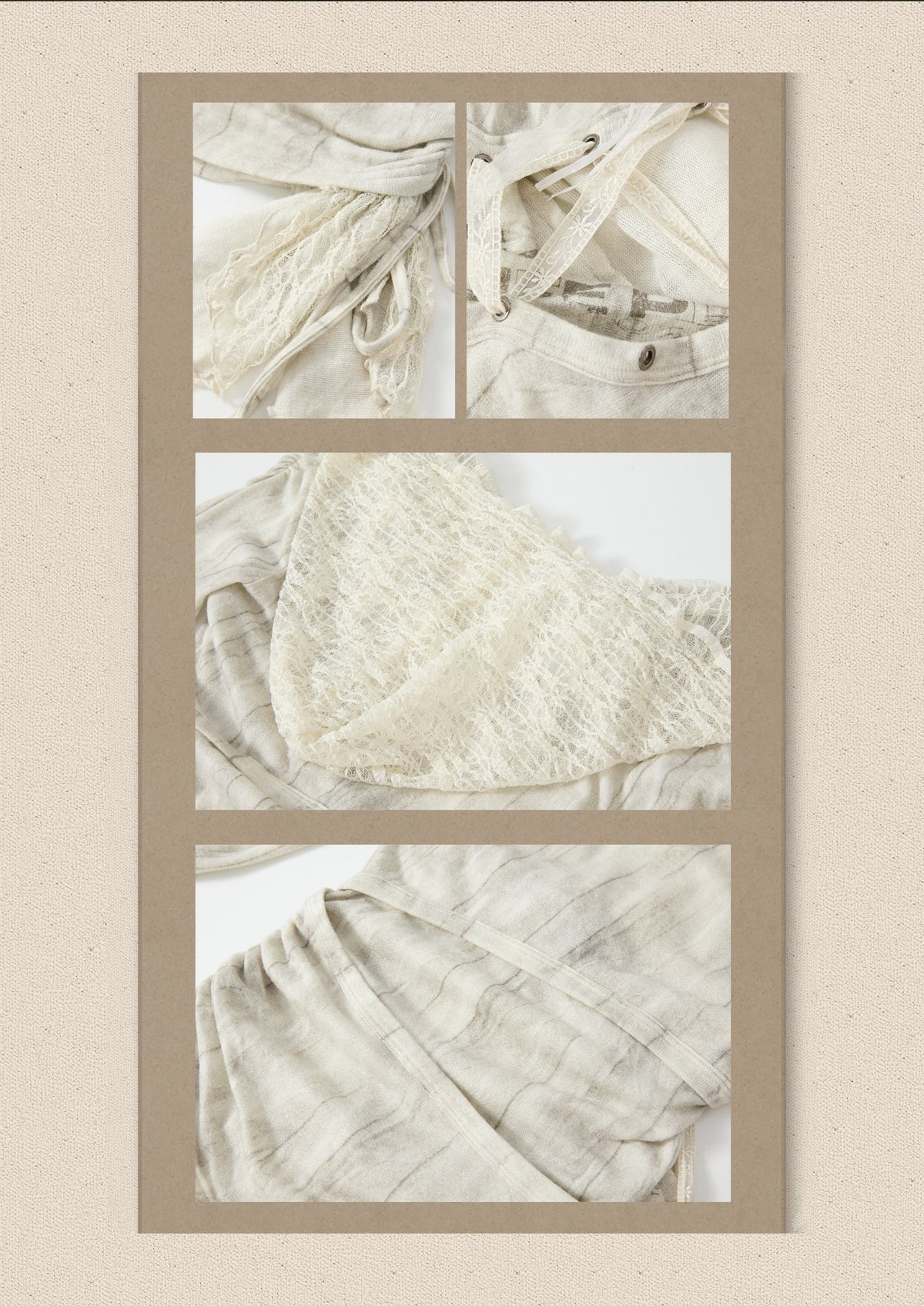 Patchwork Lace Hooded Beige Fake Two-Piece Long-Sleeve T-Shirt【s0000018943】